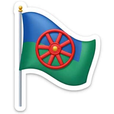 Emoji drapeau moitié à la verticale bleu en haut vert en bas avec une roue rouge au millieu  roue en plein millieu du drapeau bleu à la. Moitié de en heut et vert à la moitié de en bas sticker