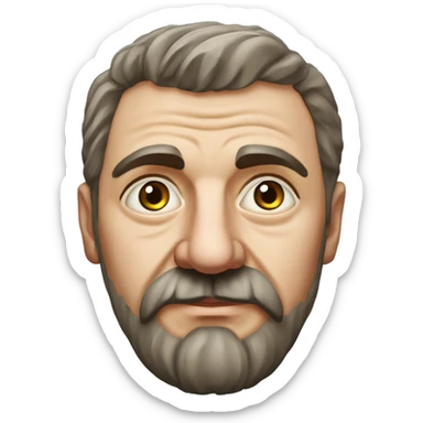 Russian writer Alexander Kuprin Photorealism A plump serious man of Slavic appearance with Small eyes with beard and mustache, with a  short haircut, big detailed face, wrinkled face sticker