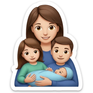 "Woman with long brown hair and fair skin holding a baby. And man with short brown hair and fair skin, without a mustache, holding a child. Smiling." sticker