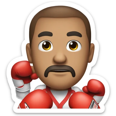 Create an emoji of a person wearing boxing gloves, with a focused and determined face. Show the spirit of a boxing champion with a belt of the champion sticker