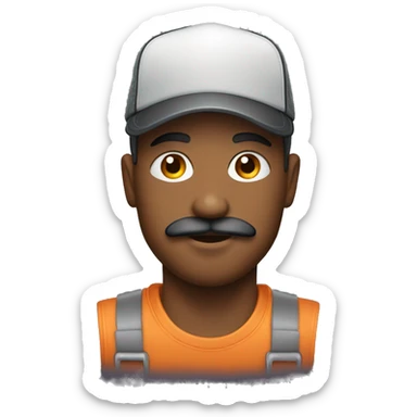 a male with a moustache and a trucker hat sticker