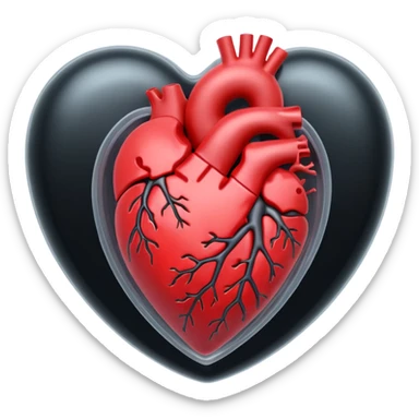 3D render of Pacemaker, X-Ray imaging aesthetic, translucent materials showing internal structure, faint red heart outline with a solid black device inside, medical scan style, emoji style, isolated on white background --v 6.0. sticker