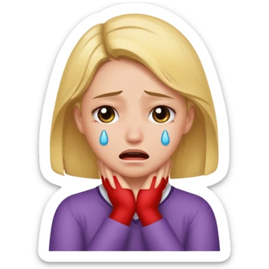 Girl with both hands around her neck while crying  sticker