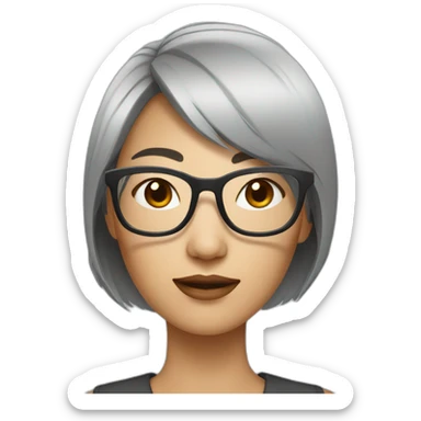 Trendy Short grey headed Asian woman with rectangular glasses sticker