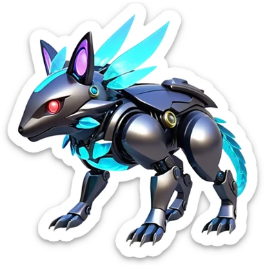  Epic legendary rare glowing mechanical Shiny sparkly transparent bioluminescent luminescent vibrant bright pastel dark exotic iridescent colorful gradients futuristic modern metallic glossy glittery fantasy-cyber-Protogen-Fakémon-Pokémon-Vernid-creature sticker