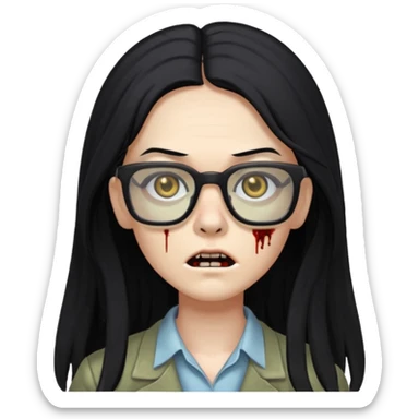 zumbi de cabelo grande preto,olhos pretos e oculos quadrado sticker