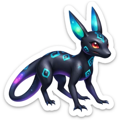 Vibrant colorful Nebulae Salandit-Umbreon-Fakémon-hybrid-creature (full body)  sticker