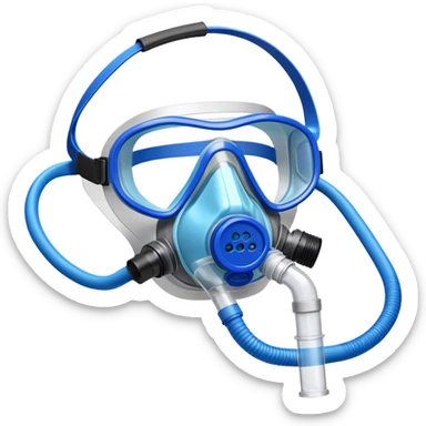 Close-up of blue VO2 max testing mask with breathing tubes and valves, no person wearing it sticker