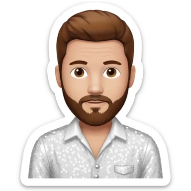 Justin Jeffre (b.1973) from 98 Degrees with brown hair and beard beard, white sequin outfit sticker