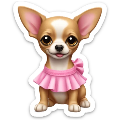 black & tan chihuahua puppy wearing a pink dress sticker