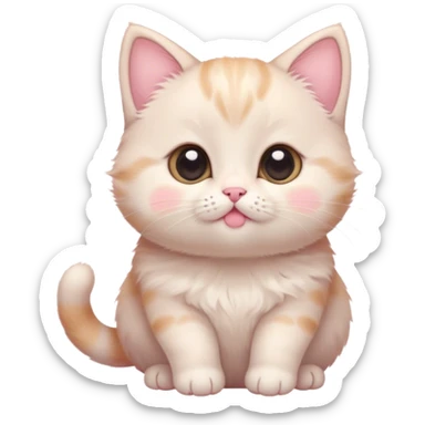 Cinematic chubby pastel kitten, big round eyes full of wonder, tiny paws reaching up, soft fluffy fur glowing in warm light, delicate heart-shaped nose, irresistibly cute and snuggly. sticker