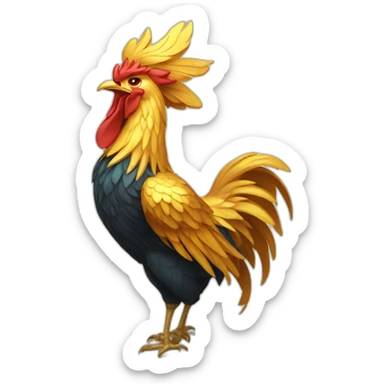 proud and howling golden phoenix rooster with a crown on its head sticker
