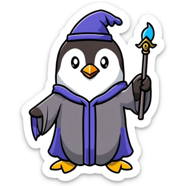 penguin with wizard robe and magic staff sticker