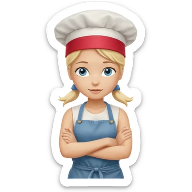Sexy Full body 
Long Blonde hair blue eyed female chef arms folded wearing tank top and denim shorts and chef hat arms folded sticker