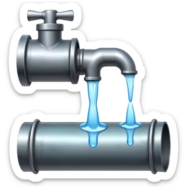 sewer steel shiny pipe with leaking water  sticker