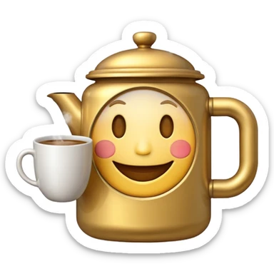 a clock emoji holding a cup of tea and laughing sticker