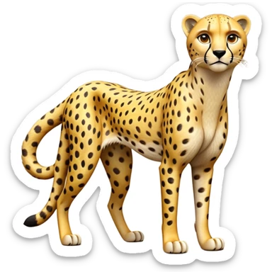 cinematic-cheetah-realistic-full-body-standing-emoji,-slim-and-athletic-frame-poised-for-action,-long-tail-curving-slightly,-head-tilted-dramatically,-sleek-golden-fur-with-black-spots,-piercing-amber-eyes,-simplified-yet-realistic-focused-features,-highly-detailed,-glowing-with-an-almost-sarcastic-glow sticker