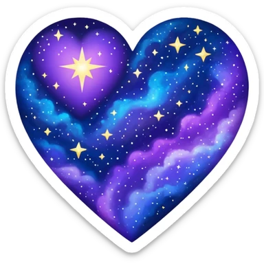 a heart shape with a night sky galaxy texture, sparkling stars, deep blues and purples sticker