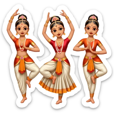 cinematic-realistic-bharatanatyam-dance-emoji,-depicted-as-an-elegant-classical-indian-dance-performance-with-graceful-poses,-intricate-costumes,-and-expressive-hand-gestures,-rendered-with-rich-textures-and-warm-dramatic-lighting sticker