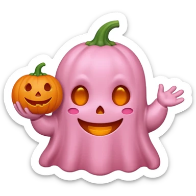 pastel pink ghost with orange pumpkin kawaii style sticker