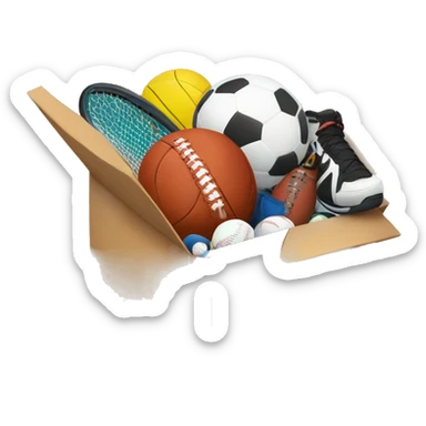 a lot of sports equipment in a box  sticker