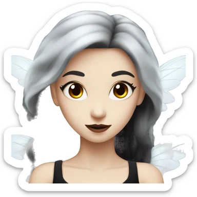 white Fairy wearing black clothes has black wings dark makeup and dark red hair and flying sticker