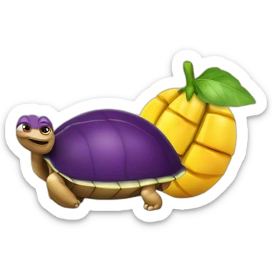 aubergine sur une tortue avec une tete de mangue sticker