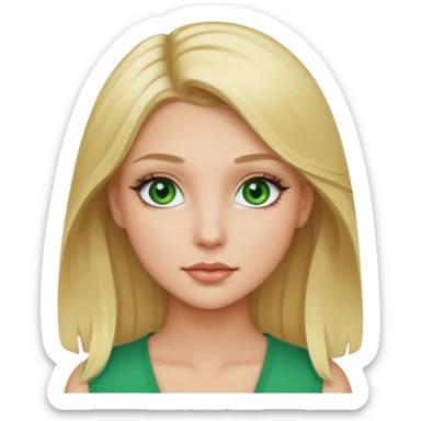 pretty girl with blond hair, green eyes, and makeup sticker