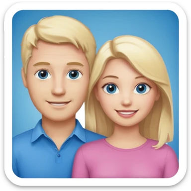 pink polaroid photo of a couple thats white with Blonde hair for the guy and blue eyes, and dirty blonde with hazel eyes for the girl sticker