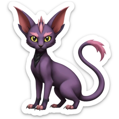 Black edgy Noivern-Noibat-Purloin-Sphynx-Lykoi-Caracal-cat-Fakemon-fusion-hybrid-creature sticker