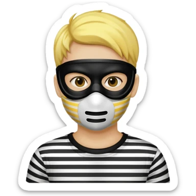 Make a robber emoji with yellow skin and white and black shirt with a mask thats black sticker
