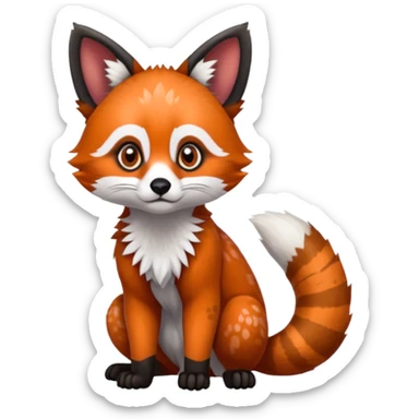 Black-eared Realistic patterned speckled flurry scaly 4-legged quadrupedal Red-Panda-Caracal-Munchkin-Kitten-Lemur-Raccoon-Dog-Red-Fox-animal-fusion-hybrid, Full body sticker
