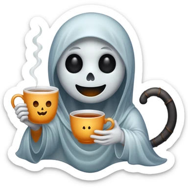  Spooky Ghost emoji holding a cup of tea sticker