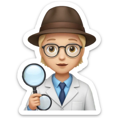 A 3D cartoon scientist wearing a hat and holding a magnifying glass close to bright flowers, curious expression, detailed Memoji-style realism.A 3D cartoon scientist wearing a hat and holding a magnifying glass close to bright flowers, curious expression, warm daylight. sticker
