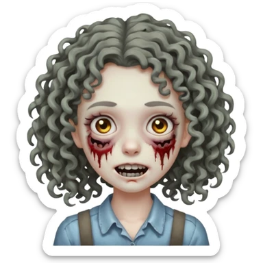 uma garota zumbi com o cabelo cacheado meio ondulado que usa aparelho sticker