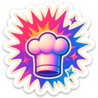 chef's hat, colors explosion, playful and modern with gradient FF4D67, 9D34FF gradient, vibrant sticker