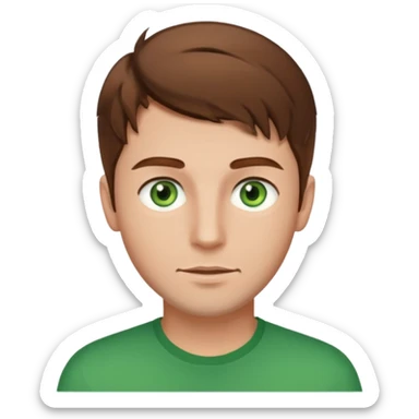 young man with brown hair that goes really high up, green eyes wide open sticker