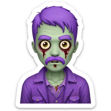 young zombie with purple mustache sticker
