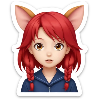 cute anime girl with ears, red blowing hair sticker