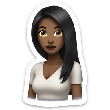 black woman with black long hair and a nice top sticker