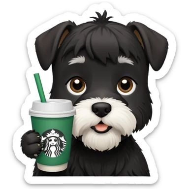 Black schnauzer with a Starbucks cup sticker