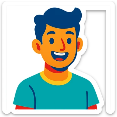 portrait of a happy young man, smiling, cheerful expression in vibrant toon style sticker