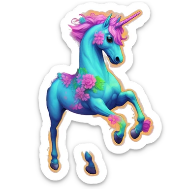 Zombie Pegasus unicorn psychedelic flowers floral groovy art neon rave raving sticker
