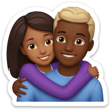 dark skin girlfriend hugs light skin boyfriend sticker