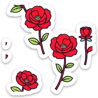 Elegant camellia japonica (tsubaki) bloom with perfect geometric arrangement of deep red petals and serrated green leaves sticker