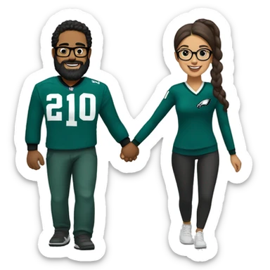 Brown guy with beard mustache and brown girl with glasses and her hair in a bun in Philadelphia eagles clothes holding hands sticker