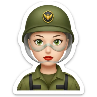 woman soldier with hair style wearing mouth mask sticker