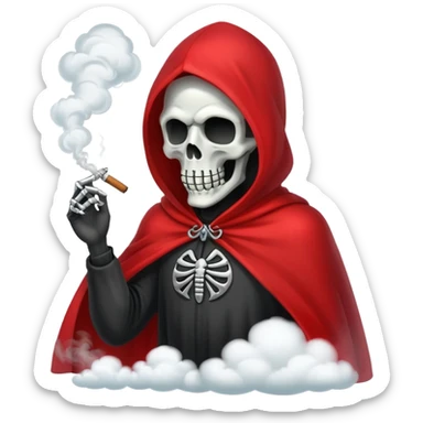 grim reaper in red cape smoking weed with loads of smoke in the air sticker
