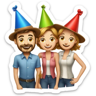 European company of 4 people (mom dad and 2 kids) celebrate birthday in birthday hats sticker