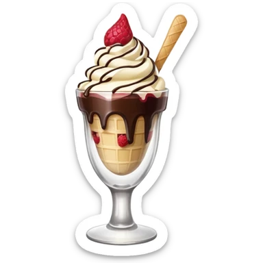 ice cream with fruits and chocolate sauce sticker